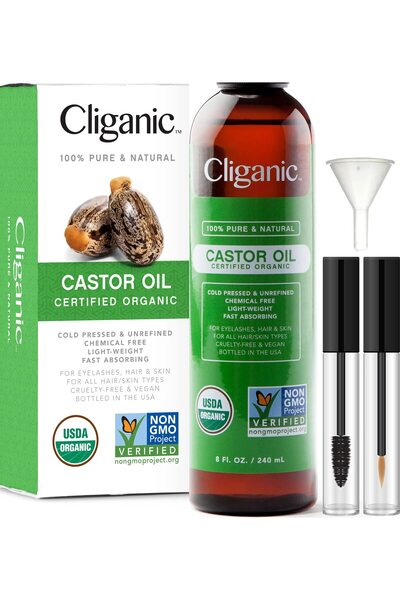 Cliganic USDA Organic Castor Oil, 100% Pure (8oz with Eyelash Kit) - For Hair...