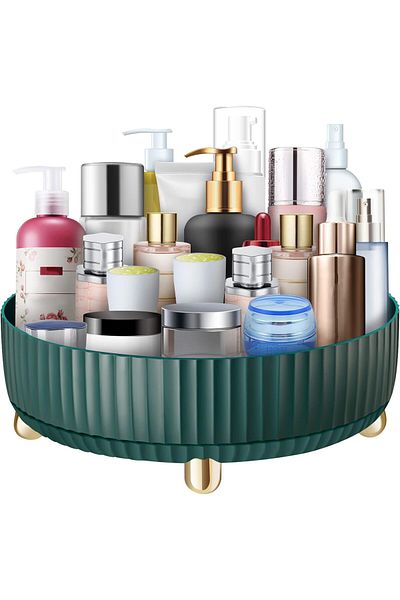 COOYA MakeUp Organizer,Rotatable 360°,Non-Slip with Thickened Guardrail,for Vanity,Bathroom,Green