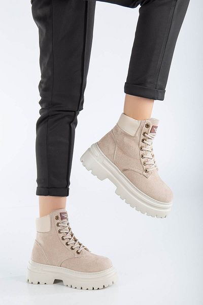Ayakkabı Frekansı Luxes Γυναικείες μπότες με κορδόνια Tan Suede