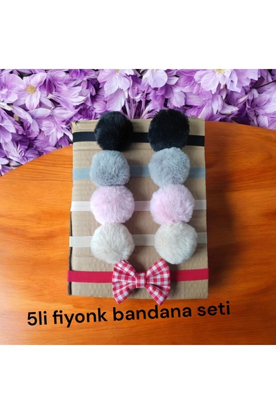 damlakidsmoda 5li ponponlu bandana ve fiyonk set