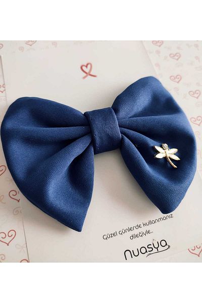 Nuasya Bow Handmade Luxury Buckle Navy Blue, Girl Child-Adult Automatic Buckle