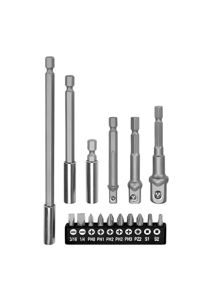 Badem10 Mıknatıslı Bits Uç Adaptör Seti 16 Parça 1/4 1/2 3/8 1/4 Yıldız Düz Uçlar S1 S2 PH Uç Matkap Uyumlu