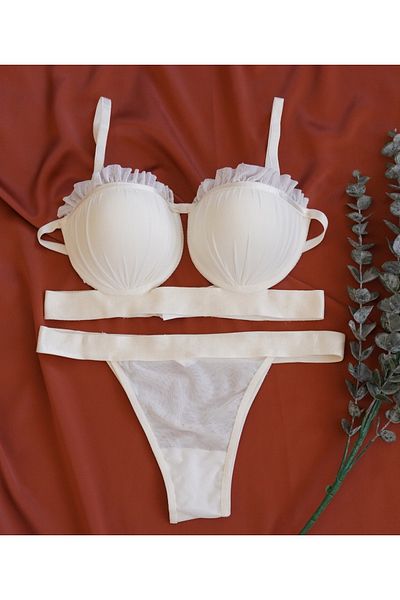 cappadocians Red Bralet and Panty Set - Ecru Color