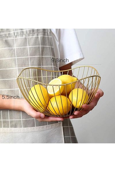 COOYA سلة فواكه سلكية، وعاء فواكه ذهبي لطاولة المطبخ، طبق تقديم بتصميم موجة للفواكه