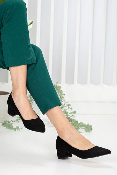Ayakkabı Frekansı London Women's Low Heel Shoes Black Suede