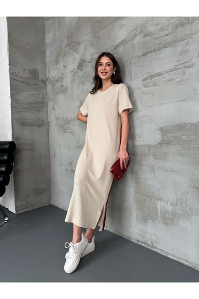 Elif Özbey Butik Φόρεμα με σχισμή με πέτρινη πλάγια ρίγα