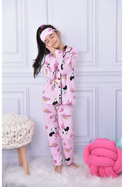 Lolliboomkids New Season Girl's Buttoned Pajama Set 3 Piece Including Eye Patch / Regular Fit