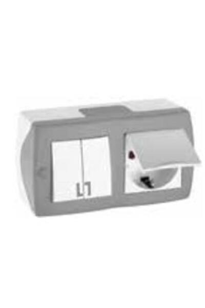 MONO Sıva Üstü Komütatör + Kapaklı Topraklı Priz 104-020001-187