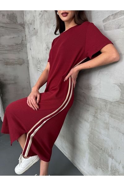 Elif Özbey Butik Rochie cu dungi laterale burgundy