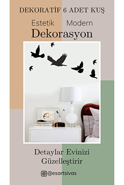 Dekoratif 7 Adet Ahşap Kuş - Duvar Süsü - ES-ART