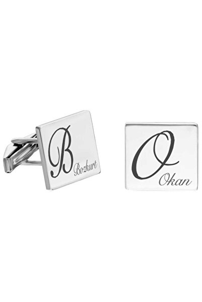 Genel Markalar Happymodds Kişiye Özel Isim Yazılı Kare Tasarım 925 Ayar Gümüş Kol Düğmesi