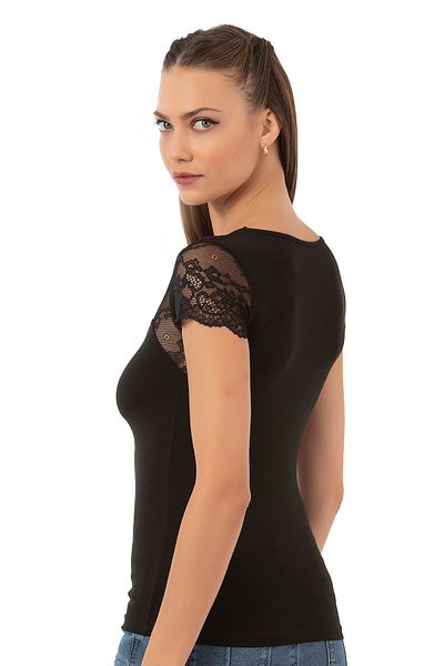 ÖZKAN underwear Özkan 26947 Women's Cotton Modal Flexible Soft Front Lace Detailed V-Neck Undershirt