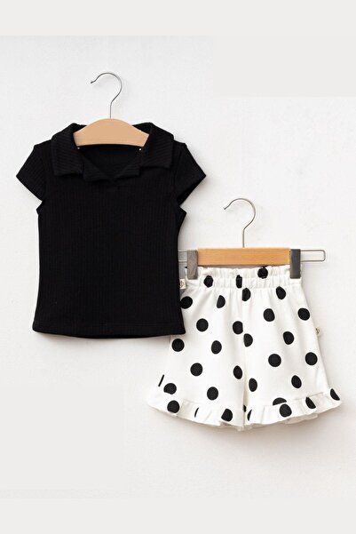 Cantoy Kız Bebek Polo Yaka Puantiye Şortlu 2'li Takım