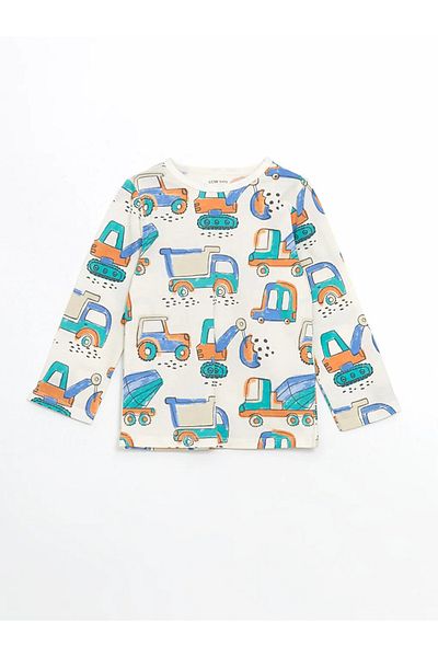 LC Waikiki Lcw Baby Ecru Crew Neck Printed Baby Boy Pajamas Suit