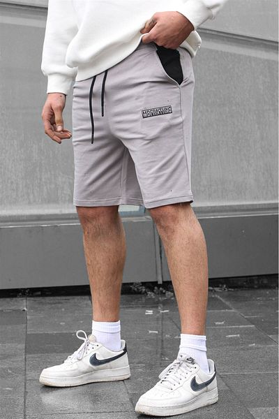 Madmext Gefärbte grau bedruckte Capri-Shorts für Herren 5487