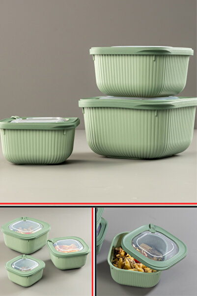Flora Mikrodalga Saklama Kabı 3’lü Set, Buzluk Buzdolabı Mikrodalga Uygun Kapaklı Set (600-1100-1800ml)