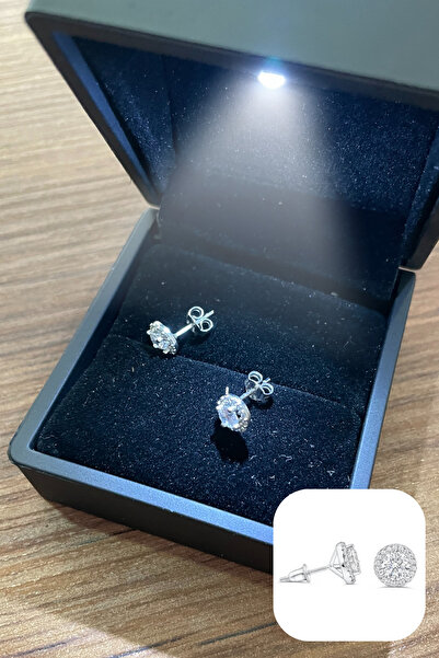 Laboratuvar Pırlantası Lp IŞIKLI KUTUSUNDA ÇİF HOLO MODEL 925 AYAR GÜMÜŞ KÜPE