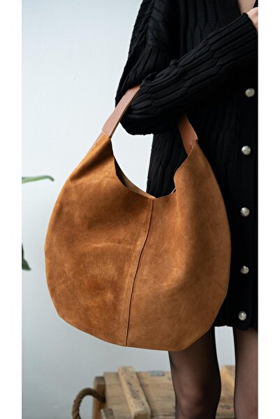 Miales Taba %100 Hakiki Süet Deri Kadın Omuz Çantası