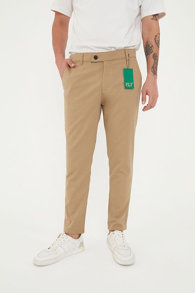 Zoom King New Season Men's Cream Color Quality Flexible Ankle Length Fabric Trousers