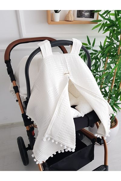 ilkimbebe Waffle Pique Zippered Baby Stroller Cover and Double Sided Polka Dot Baby Stroller Cushion