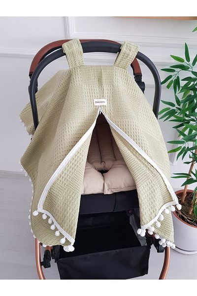 ilkimbebe Waffle Pique Zippered Baby Stroller Cover and Double Sided Baby Stroller Cushion