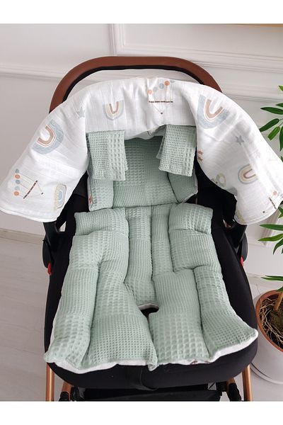 ilkimbebe Cloudy Muslin Pique Double Sided Stroller Cover, Cushioned Baby Double Layer, 100% Cotton