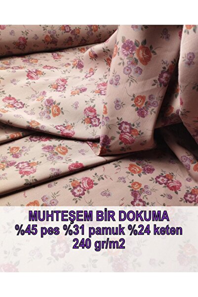 Kumaş Parça Pembe Üzeri Çiçek Desen Tok Dokuma En: 150