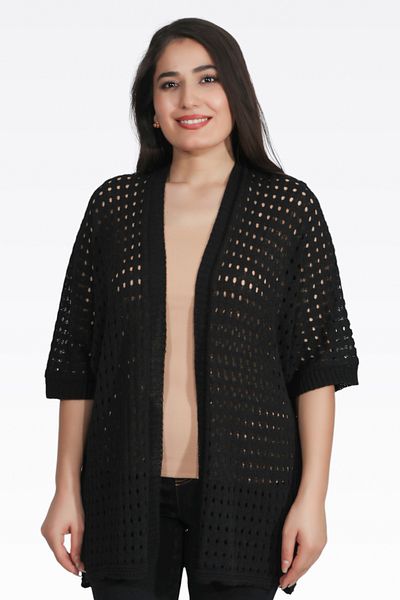 TOLGA SARAÇOĞLU 10189 CARDIGAN PENTRU tricotaje perforate din țesătură moale neagră
