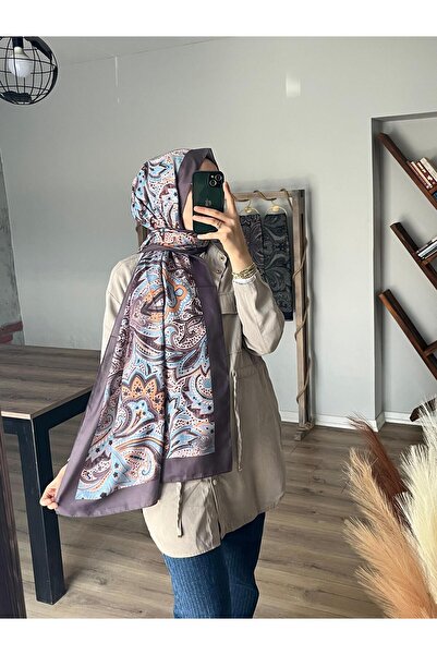 Merwiss Γυναικείο έθνικ μοτίβο μαλακό βαμβακερό μπλε-καφέ σάλι