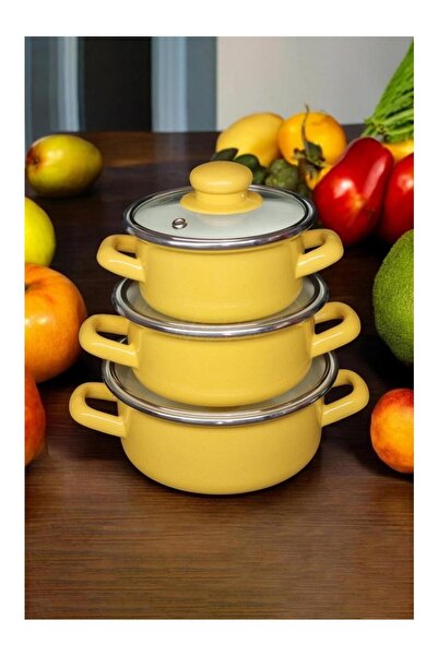 ALEV EMAYE طقم أواني طهي مينا صغيرة 3 قطع أصفر 12-14-16 سم