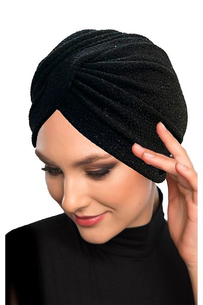 fidan bone Cross Fukuro Glitter Lined Black Ready-made Hijab Hijab Evening Dress Bonnet