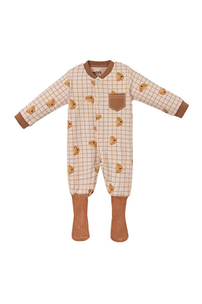 Necix's Bebe Ayıcık Baskılı %100 Pamuk Bebe Pijama Tulum