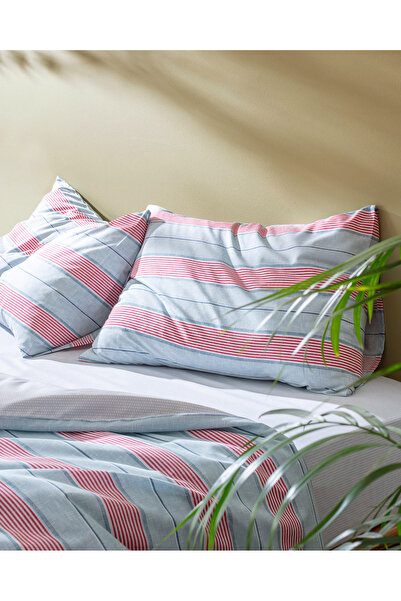 Madame Coco Marc King Size Pamuklu Baskılı Nevresim Takımı - Mavi/Kırmızı