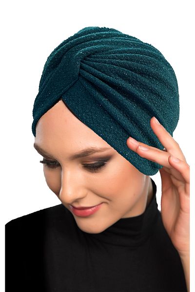 fidan bone Βραδινό καπό Hijab Cross Fukuro Glitter Lined Green Ready Turban