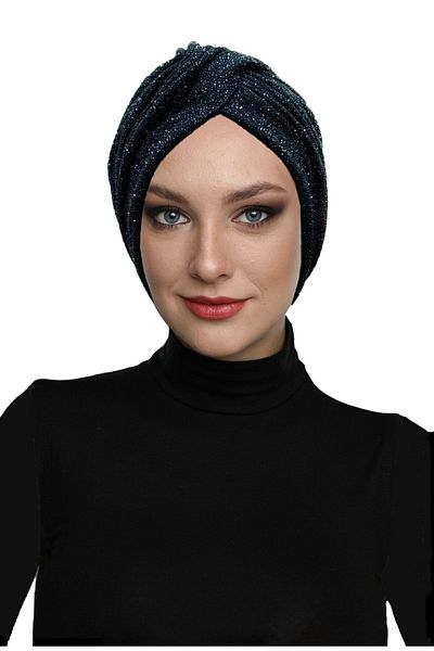 fidan bone Cross Fukuro Glitter Lined Black-silver Ready-made Hijab Hijab Evening Dress Bonnet