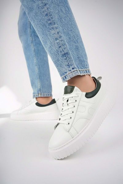 bulutmod Ba04507 Alb Kaki Bărbați H Print din piele naturală Pantofi sport casual - alb