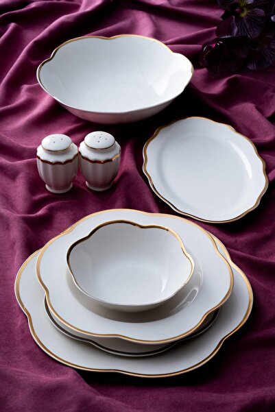 ACAR Aveline 6 Kişilik 29 Parça Porselen Yemek Takımı - Gold