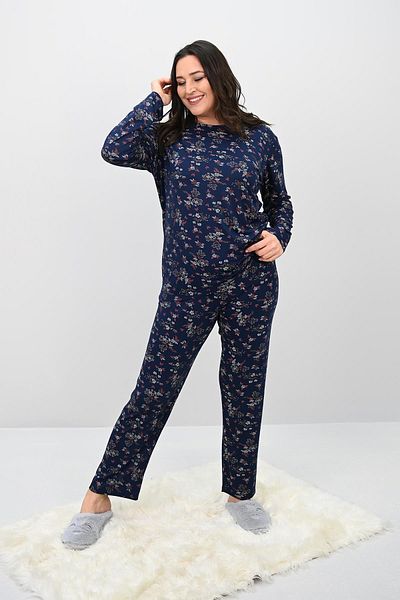 Koza Butik Women's Large Size Floral Patterned Long Sleeve Pajama Set 4235-25