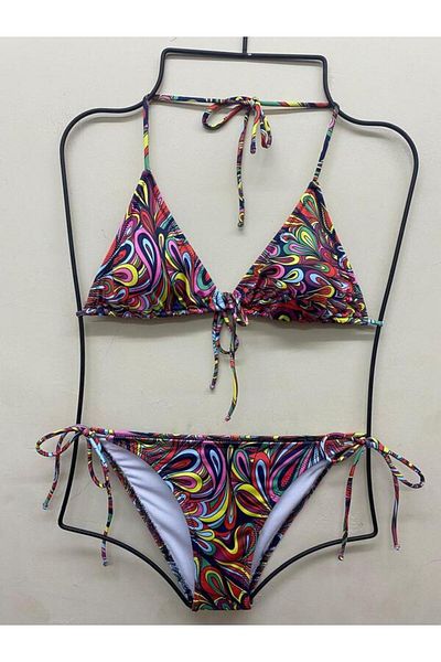 XORVİO Women's Side Tie Patterned Stretchy Lycra Stylish Drawstring Bikini Set New Season