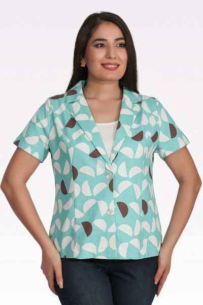 TOLGA SARAÇOĞLU 50098 Mint Short Sleeve Unlined Patterned Jacket