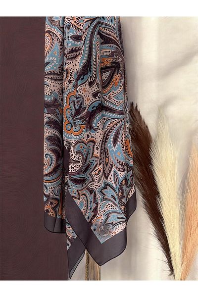 Merwiss Women's Ethnic Patterned Soft Cotton Blue-Brown Shawl