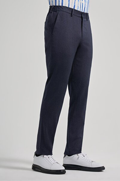 İmza Koyu Lacivert Kendinden Desenli Yan Cep Slim Fit Jogger Pantolon 1003250161