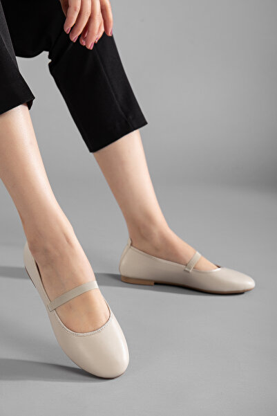 camaiore Pov Kadın Bej Lastik Bağlı Ortopedik Taban Babet