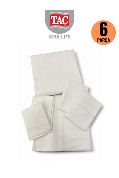 Taç Premium Basic Stripe White Satin Double Duvet Cover Set