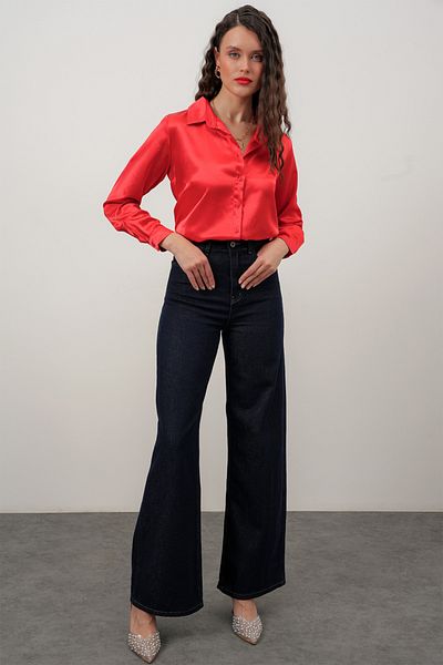 Merterium Women's Red Satin Shirt Wide Size Range
