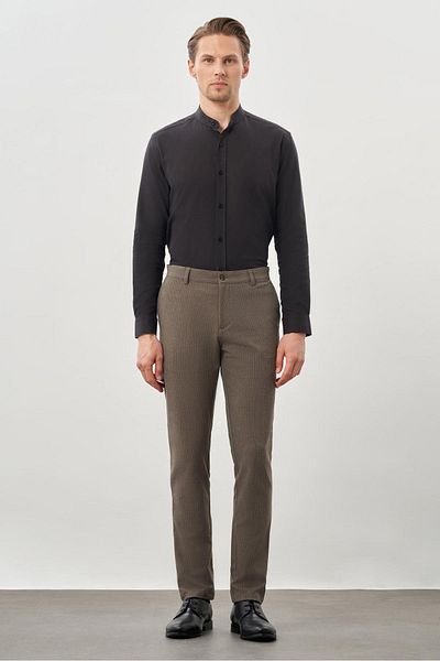 İmza Dark Mink Flexible Casual Slim Fit Chino Trousers with Side Pockets 1003245174