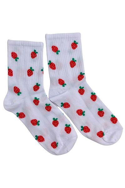 Modares Store Unisex 100% Cotton Strawberry Patterned Socks 36-44