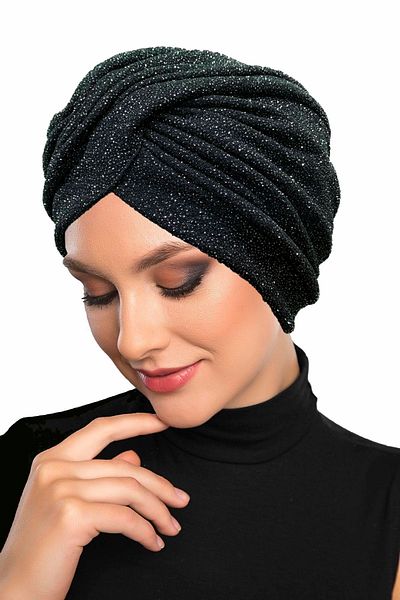 fidan bone Cross Fukuro Glitter Lined Black-silver Ready-made Hijab Hijab Evening Dress Bonnet
