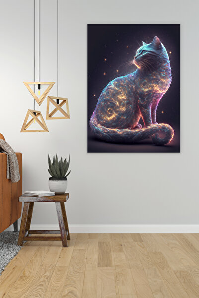 Hediyeler Kapında Galaxy Cat Dekoratif Kanvas Tablo