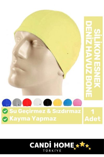 HOBİ CONDİ Yellow Color Non Slip Leakproof Silicone Swimmer Elastic Swimming Cap